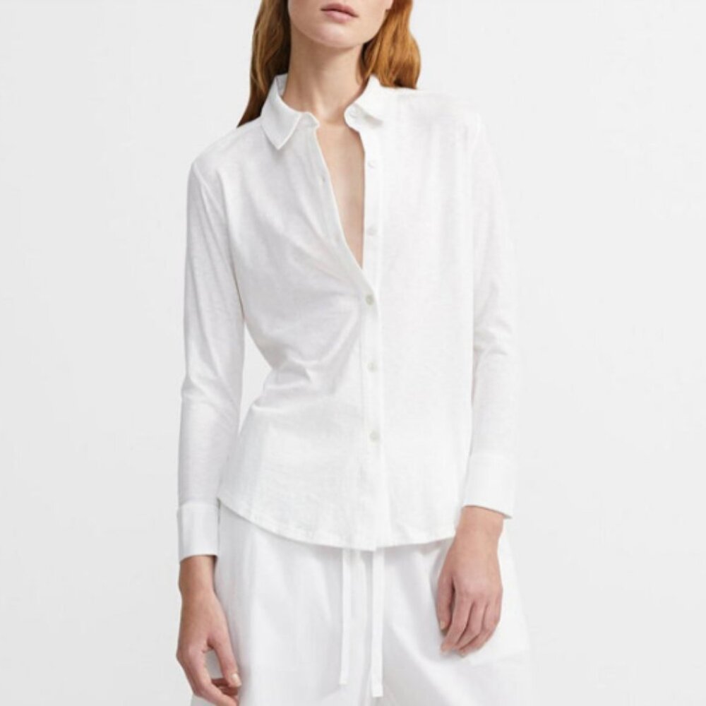 NWT $150 Theory Riduro WHITE PIMA Cotton SLUB Shirt SIZE S, M, L